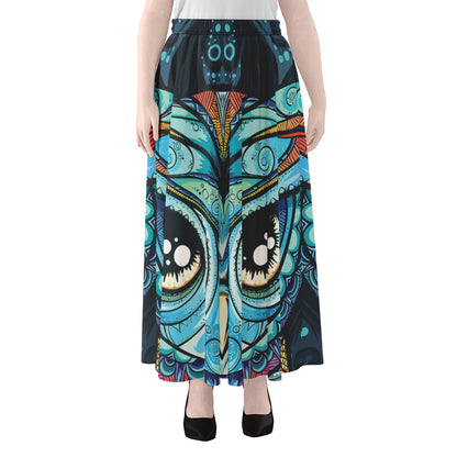 Colorful Tribal Owl Print Chiffon Maxi Skirt