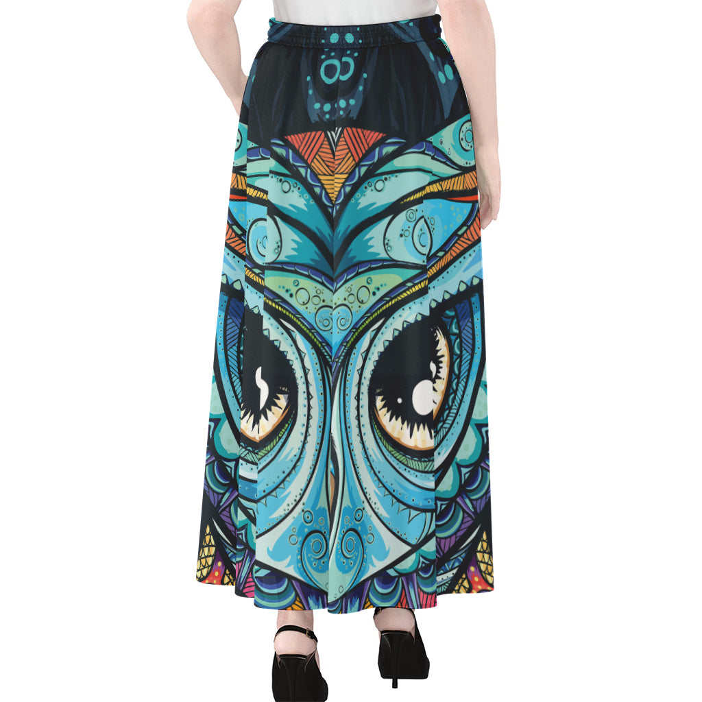 Colorful Tribal Owl Print Chiffon Maxi Skirt