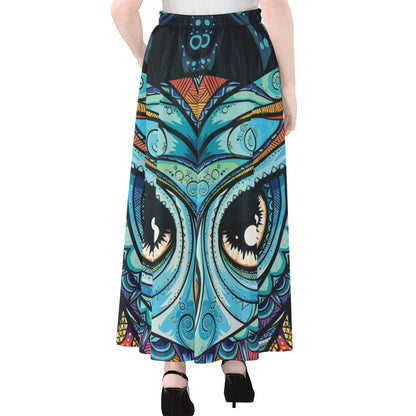 Colorful Tribal Owl Print Chiffon Maxi Skirt