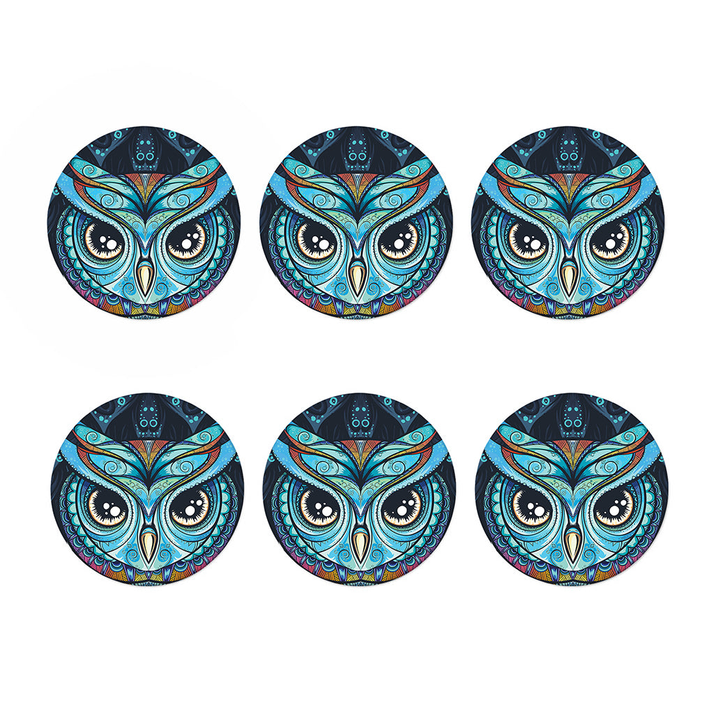 Colorful Tribal Owl Print Coaster Set