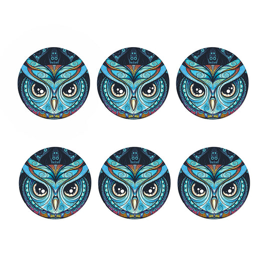 Colorful Tribal Owl Print Coaster Set
