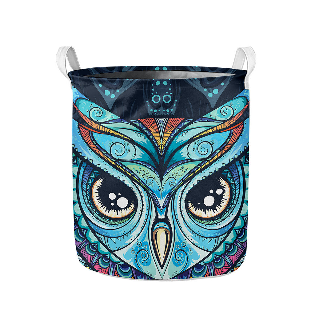 Colorful Tribal Owl Print Collapsible Laundry Basket