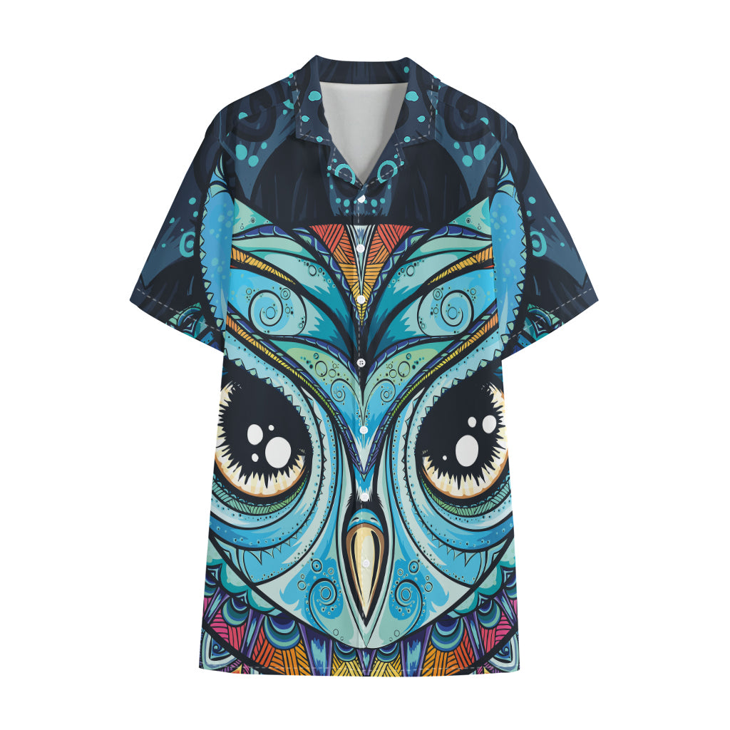 Colorful Tribal Owl Print Cotton Hawaiian Shirt