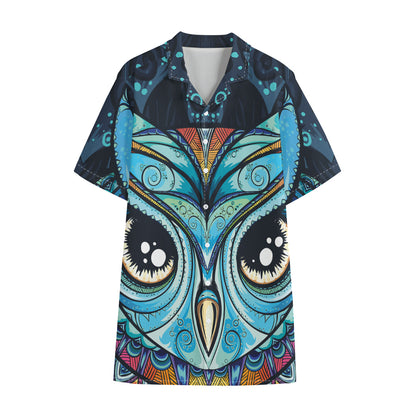 Colorful Tribal Owl Print Cotton Hawaiian Shirt