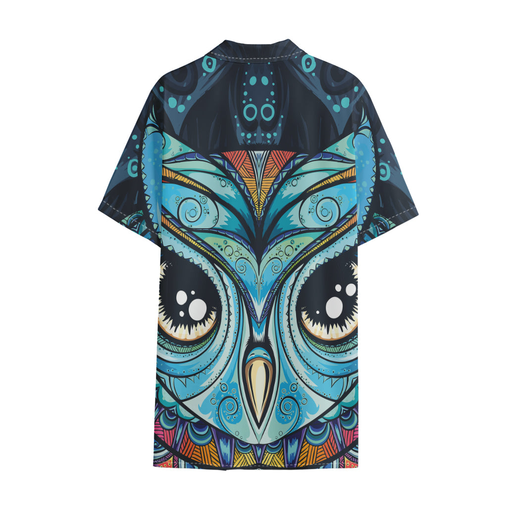 Colorful Tribal Owl Print Cotton Hawaiian Shirt