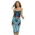 Colorful Tribal Owl Print Cross Back Cami Dress