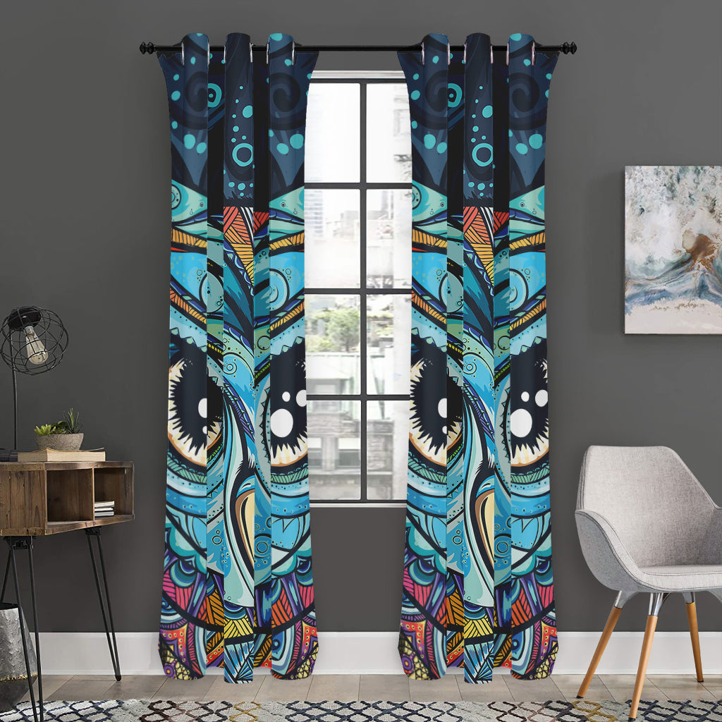 Colorful Tribal Owl Print Curtain