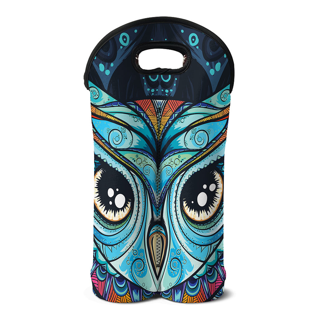 Colorful Tribal Owl Print Double Neoprene Wine Tote
