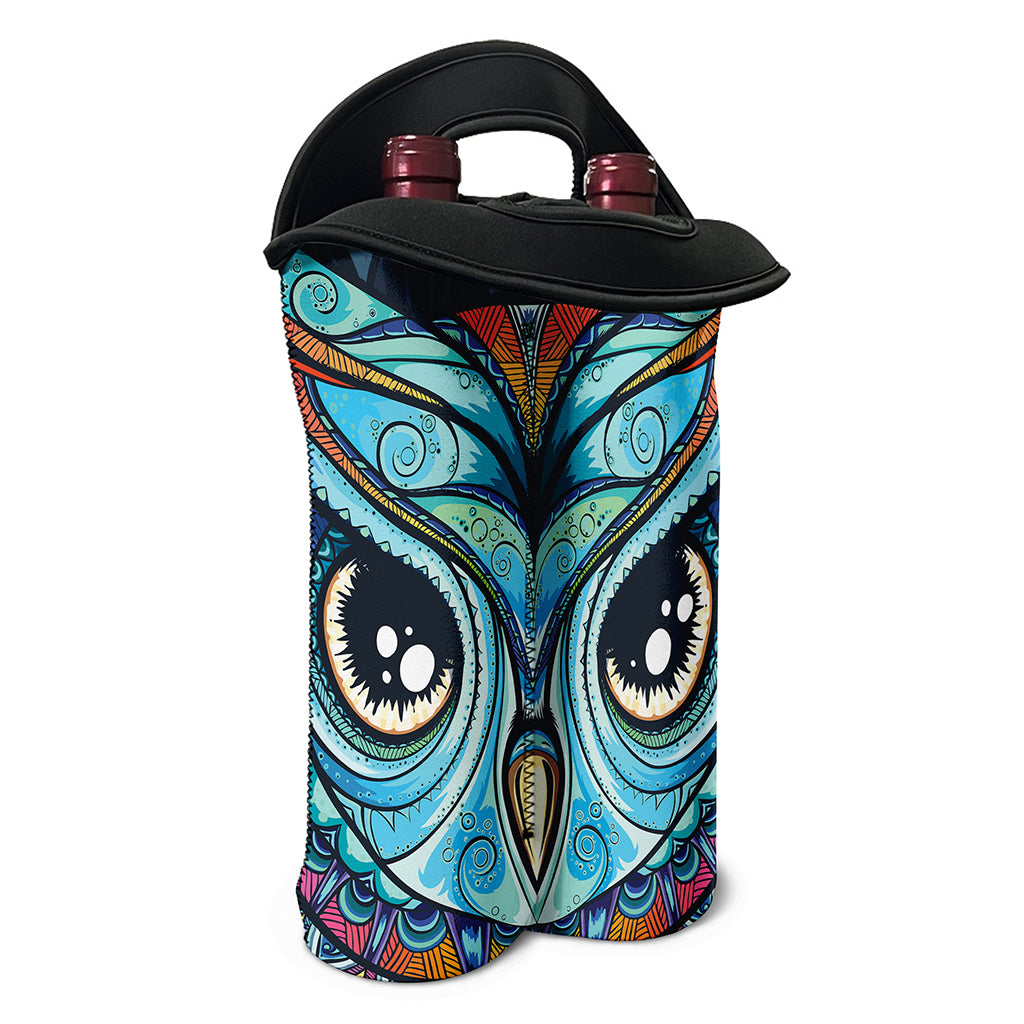 Colorful Tribal Owl Print Double Neoprene Wine Tote