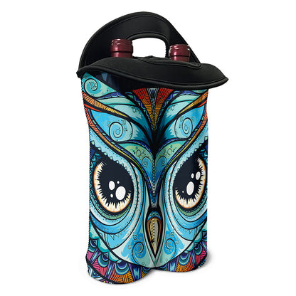 Colorful Tribal Owl Print Double Neoprene Wine Tote