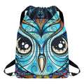 Colorful Tribal Owl Print Drawstring Backpack