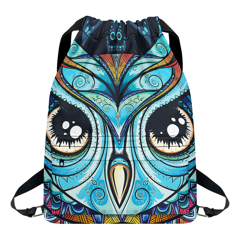 Colorful Tribal Owl Print Drawstring Backpack