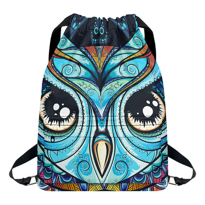 Colorful Tribal Owl Print Drawstring Backpack