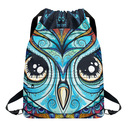 Colorful Tribal Owl Print Drawstring Backpack