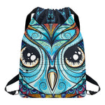 Colorful Tribal Owl Print Drawstring Backpack