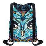 Colorful Tribal Owl Print Drawstring Backpack