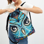 Colorful Tribal Owl Print Drawstring Backpack