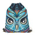 Colorful Tribal Owl Print Drawstring Bag
