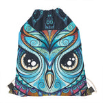 Colorful Tribal Owl Print Drawstring Bag