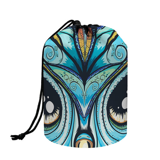 Colorful Tribal Owl Print Drawstring Makeup Bag