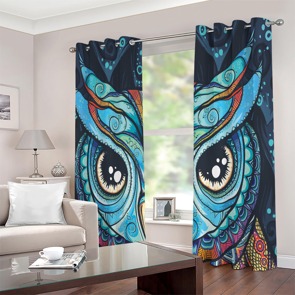 Colorful Tribal Owl Print Extra Wide Grommet Curtains