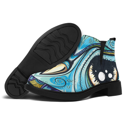 Colorful Tribal Owl Print Flat Ankle Boots