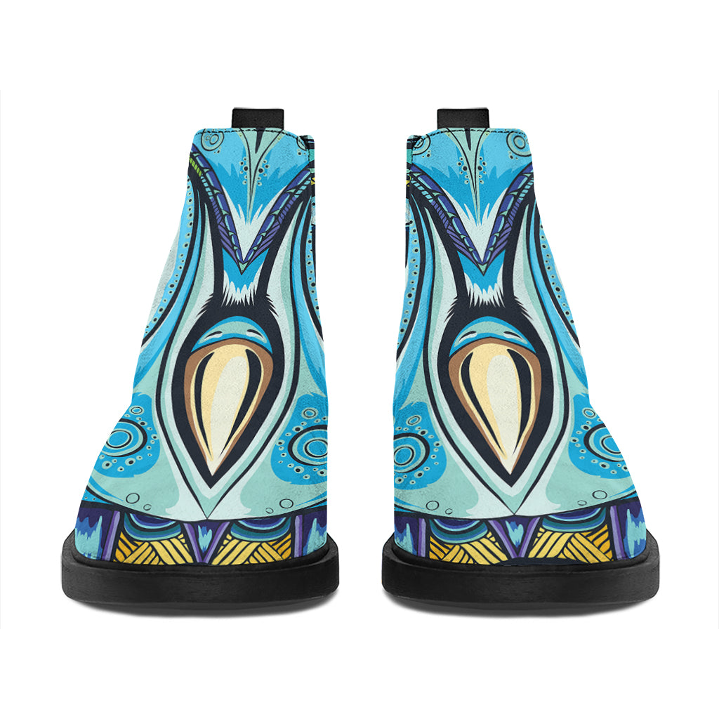 Colorful Tribal Owl Print Flat Ankle Boots