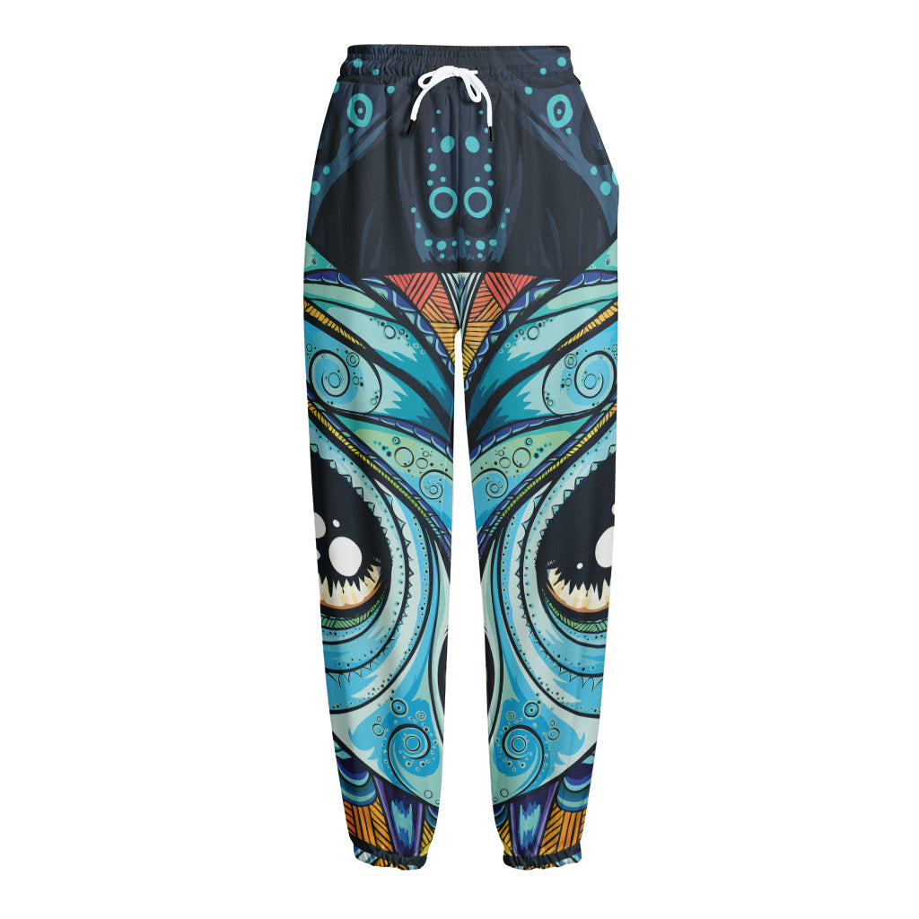 Colorful Tribal Owl Print Fleece Lined Knit Pants