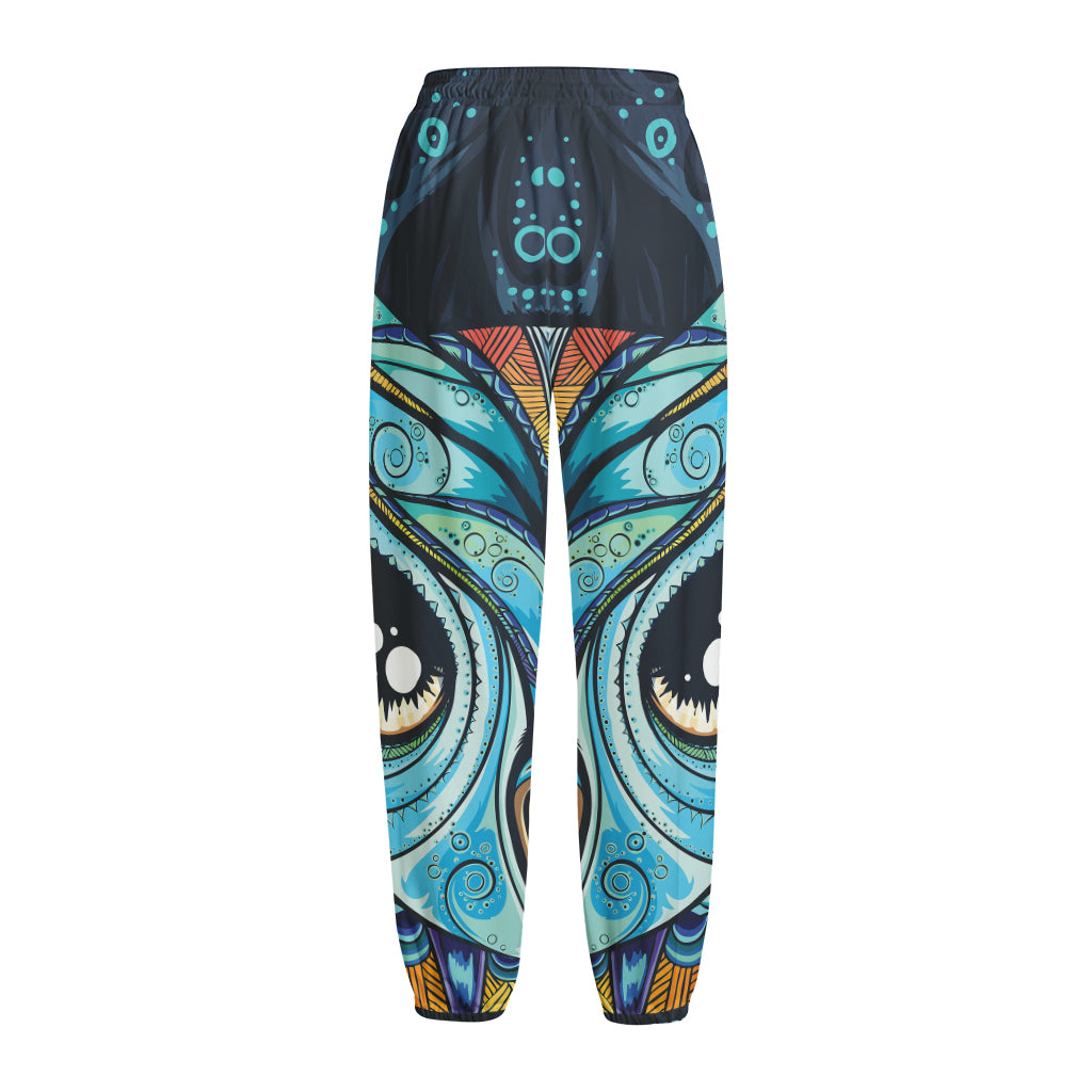 Colorful Tribal Owl Print Fleece Lined Knit Pants