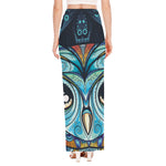 Colorful Tribal Owl Print High Slit Maxi Skirt