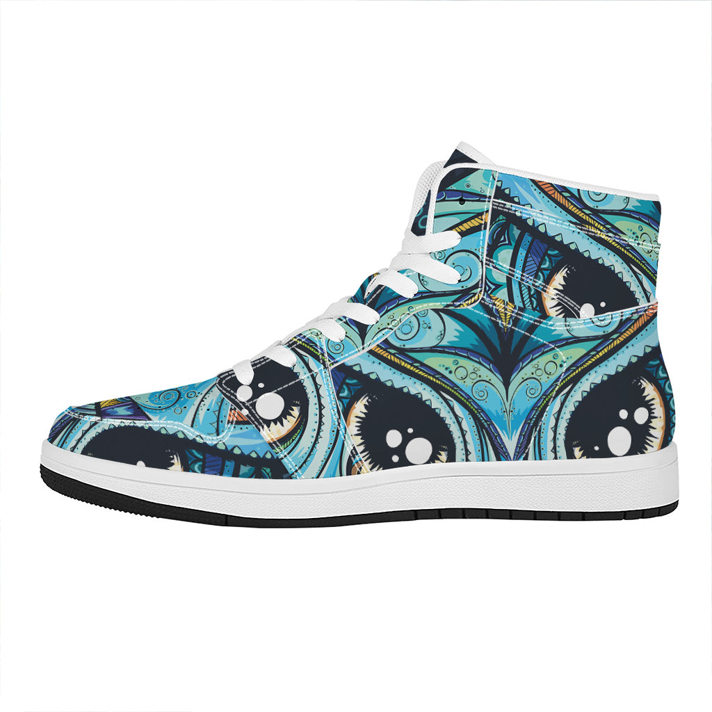 Colorful Tribal Owl Print High Top Leather Sneakers