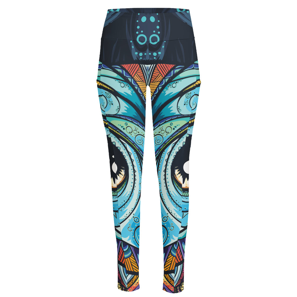 Colorful Tribal Owl Print High-Waisted Pocket Leggings