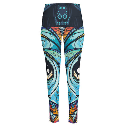 Colorful Tribal Owl Print High-Waisted Pocket Leggings