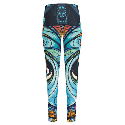 Colorful Tribal Owl Print High-Waisted Pocket Leggings