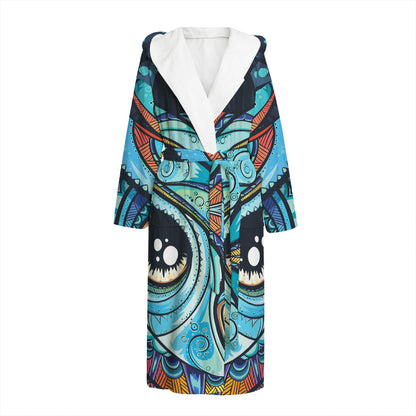 Colorful Tribal Owl Print Hooded Bathrobe
