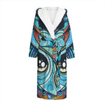 Colorful Tribal Owl Print Hooded Bathrobe