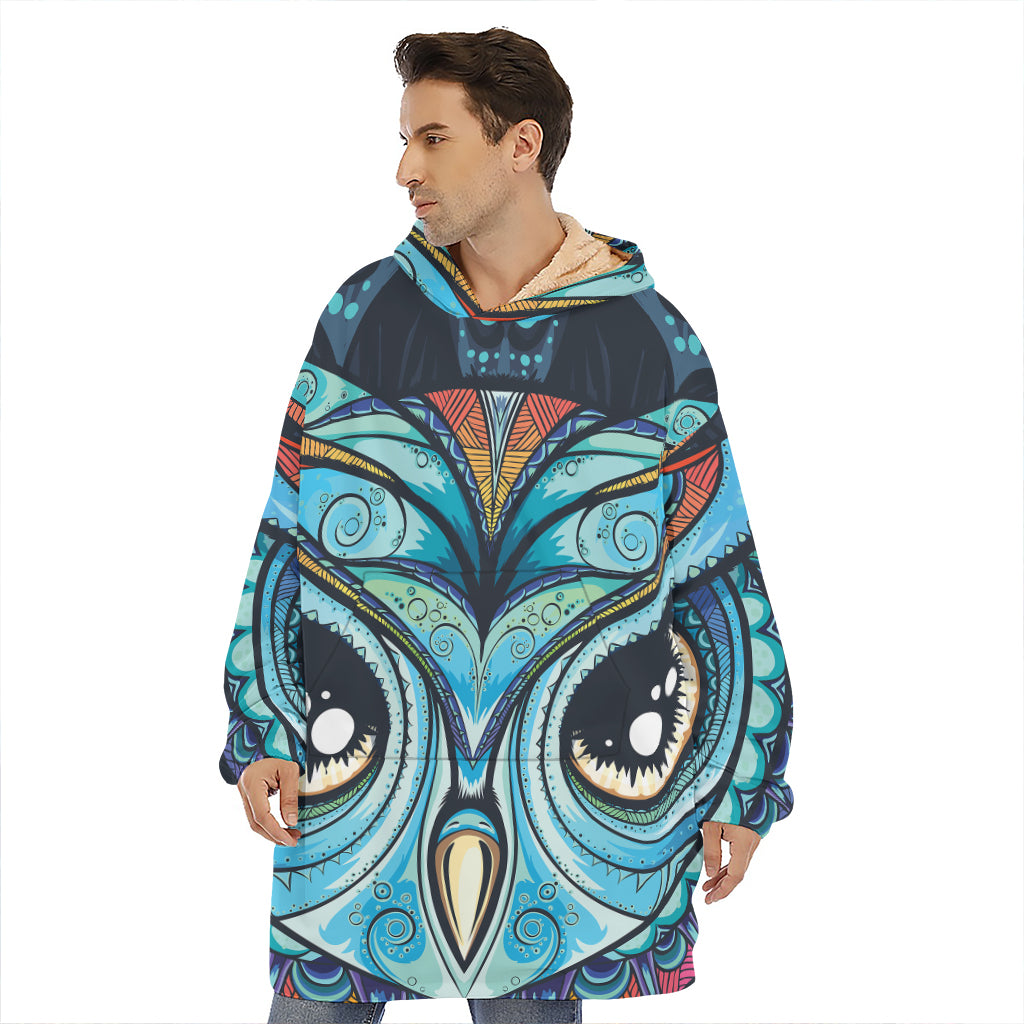 Colorful Tribal Owl Print Hoodie Blanket