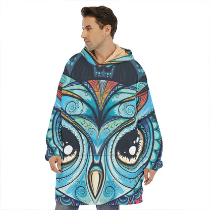 Colorful Tribal Owl Print Hoodie Blanket