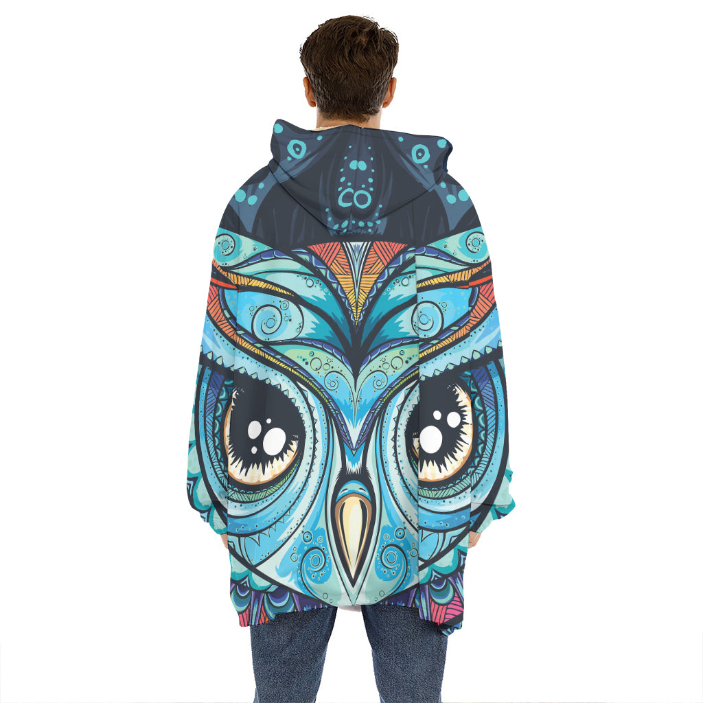 Colorful Tribal Owl Print Hoodie Blanket