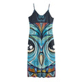 Colorful Tribal Owl Print Jersey Midi Cami Dress