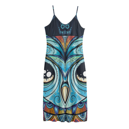 Colorful Tribal Owl Print Jersey Midi Cami Dress