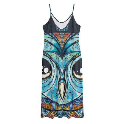 Colorful Tribal Owl Print Jersey Midi Cami Dress