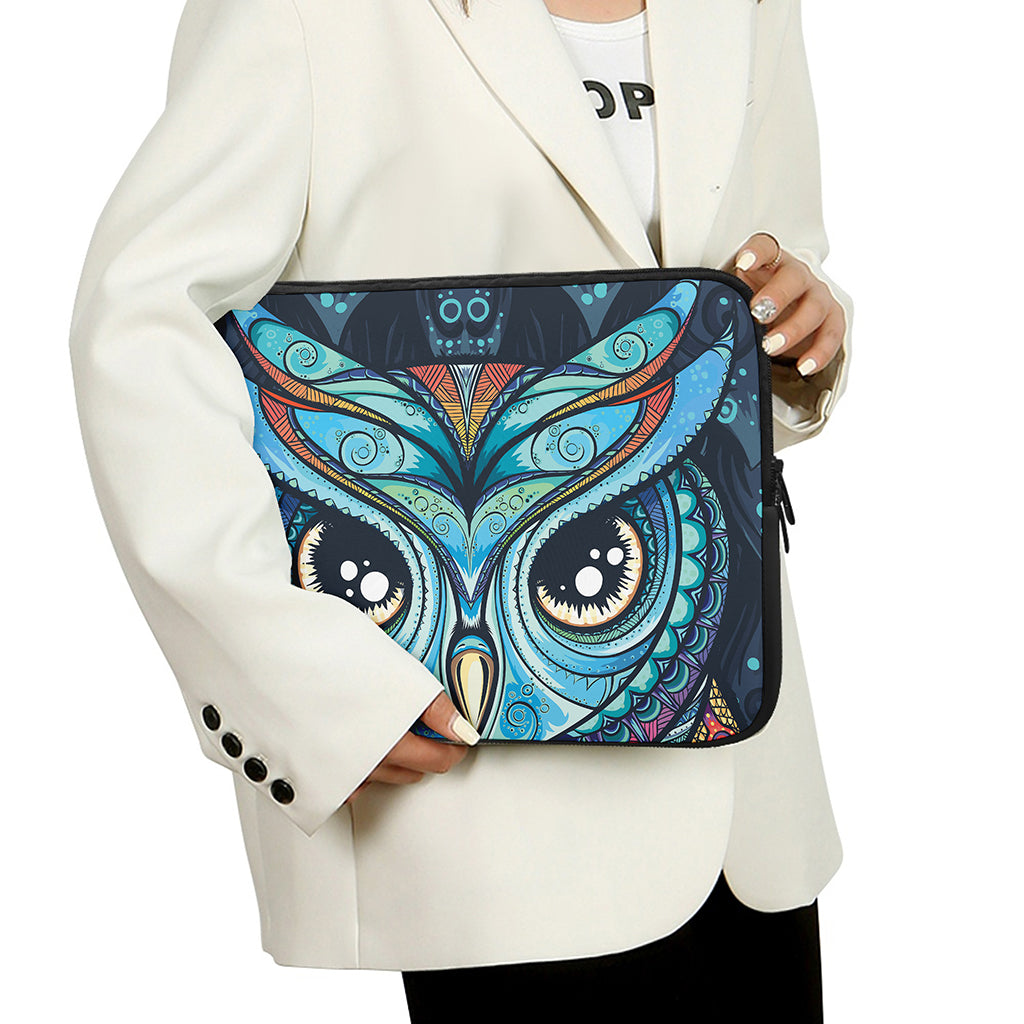 Colorful Tribal Owl Print Laptop Sleeve