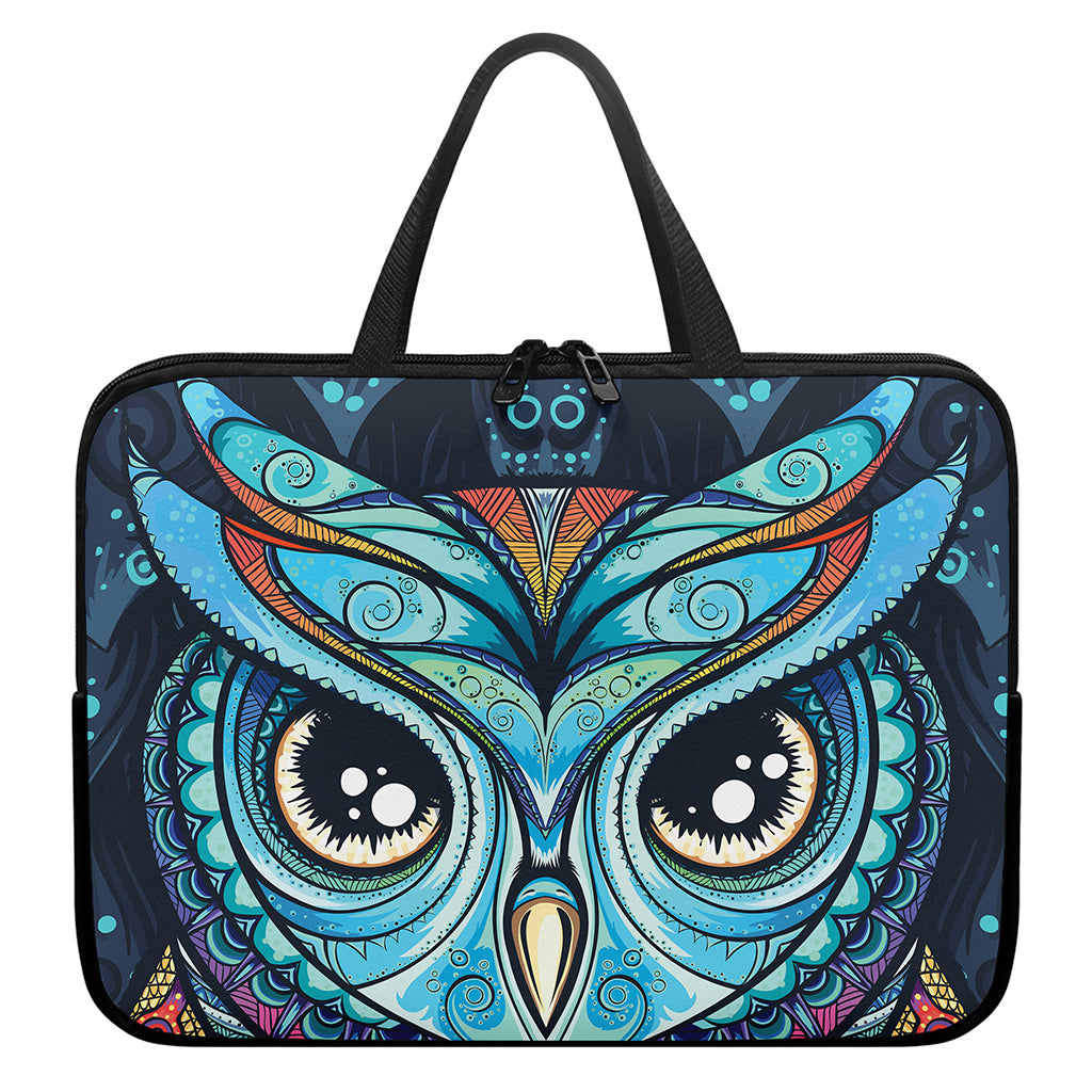 Colorful Tribal Owl Print Laptop Sleeve With Handle