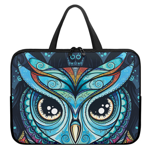 Colorful Tribal Owl Print Laptop Sleeve With Handle