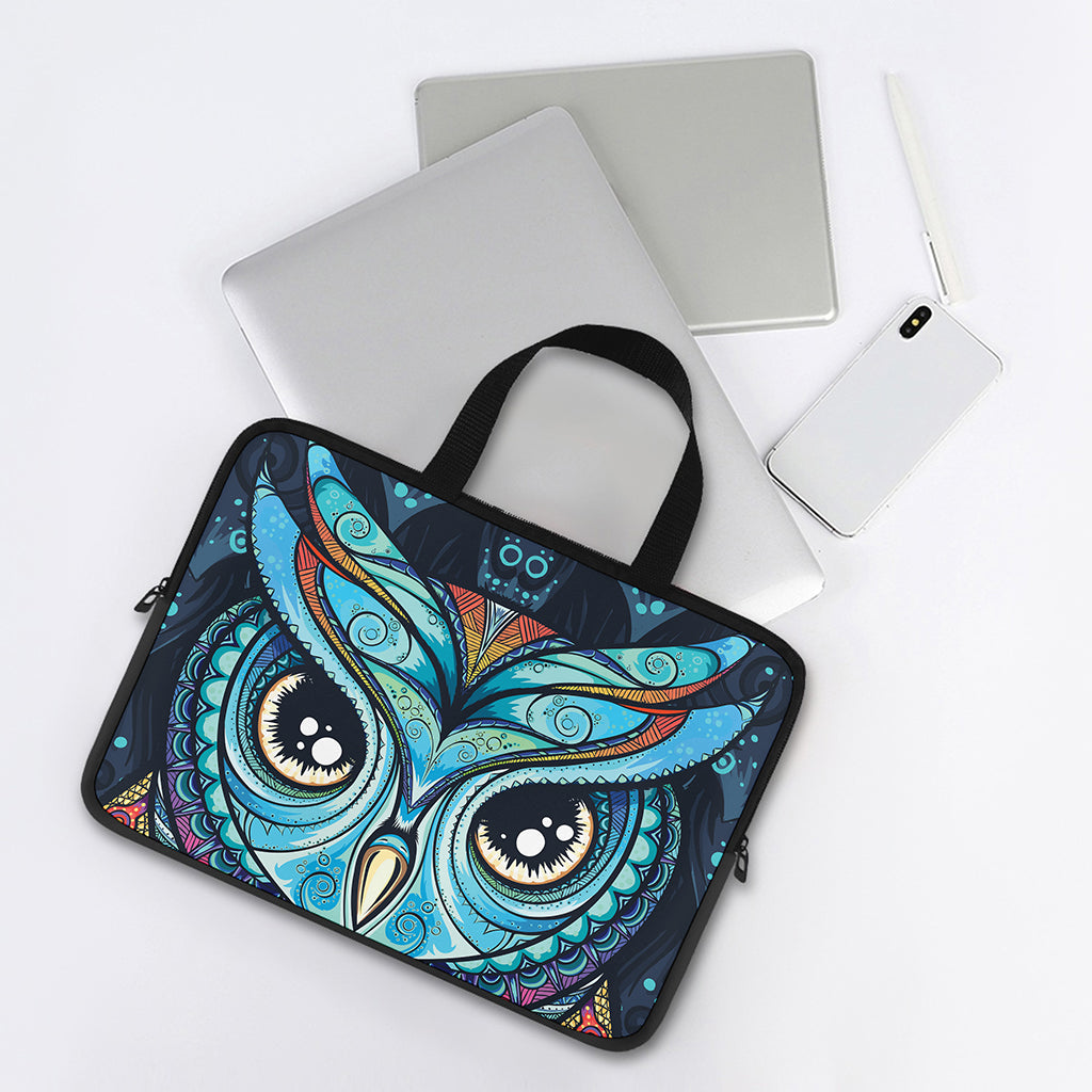 Colorful Tribal Owl Print Laptop Sleeve With Handle