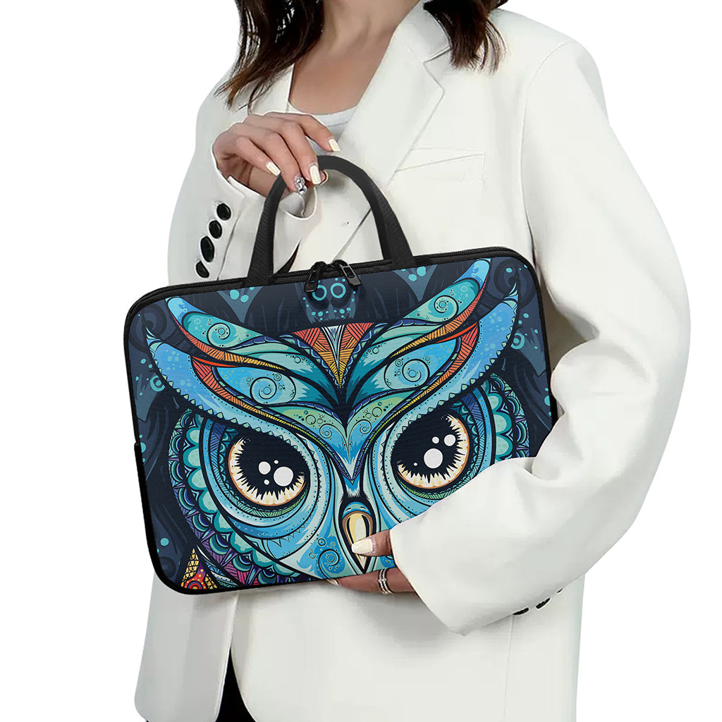 Colorful Tribal Owl Print Laptop Sleeve With Handle