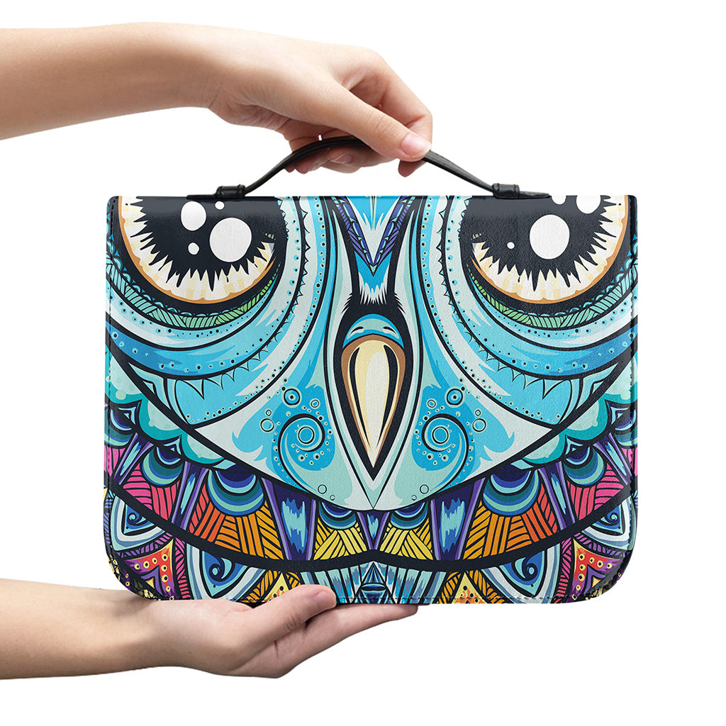 Colorful Tribal Owl Print Leather Bible Cover
