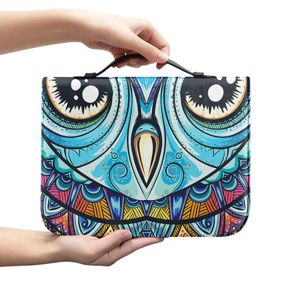 Colorful Tribal Owl Print Leather Bible Cover