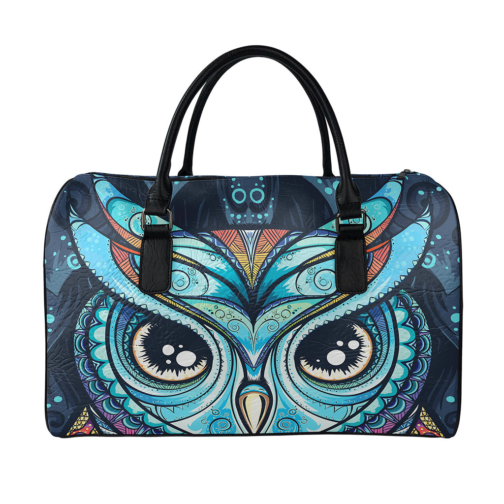Colorful Tribal Owl Print Leather Duffle Bag